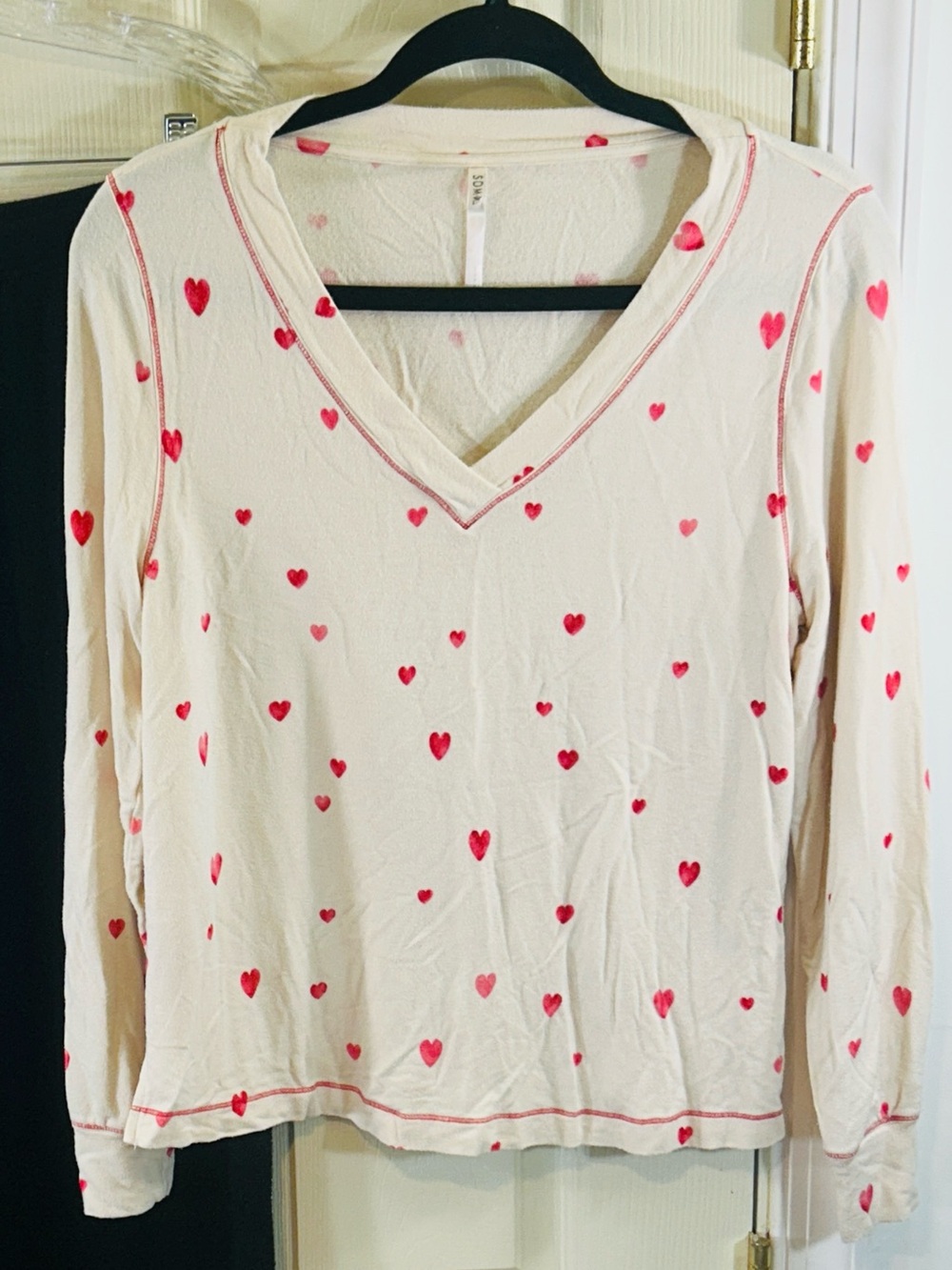 Soma Cream Pajama Top with Ribbon Strap Detail